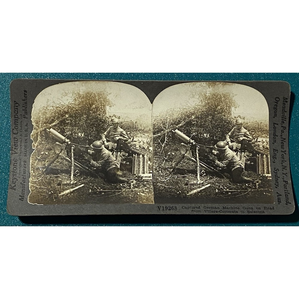Antique/Vintage Keystone WWI Stereoview Captured German Machine Guns 1918History